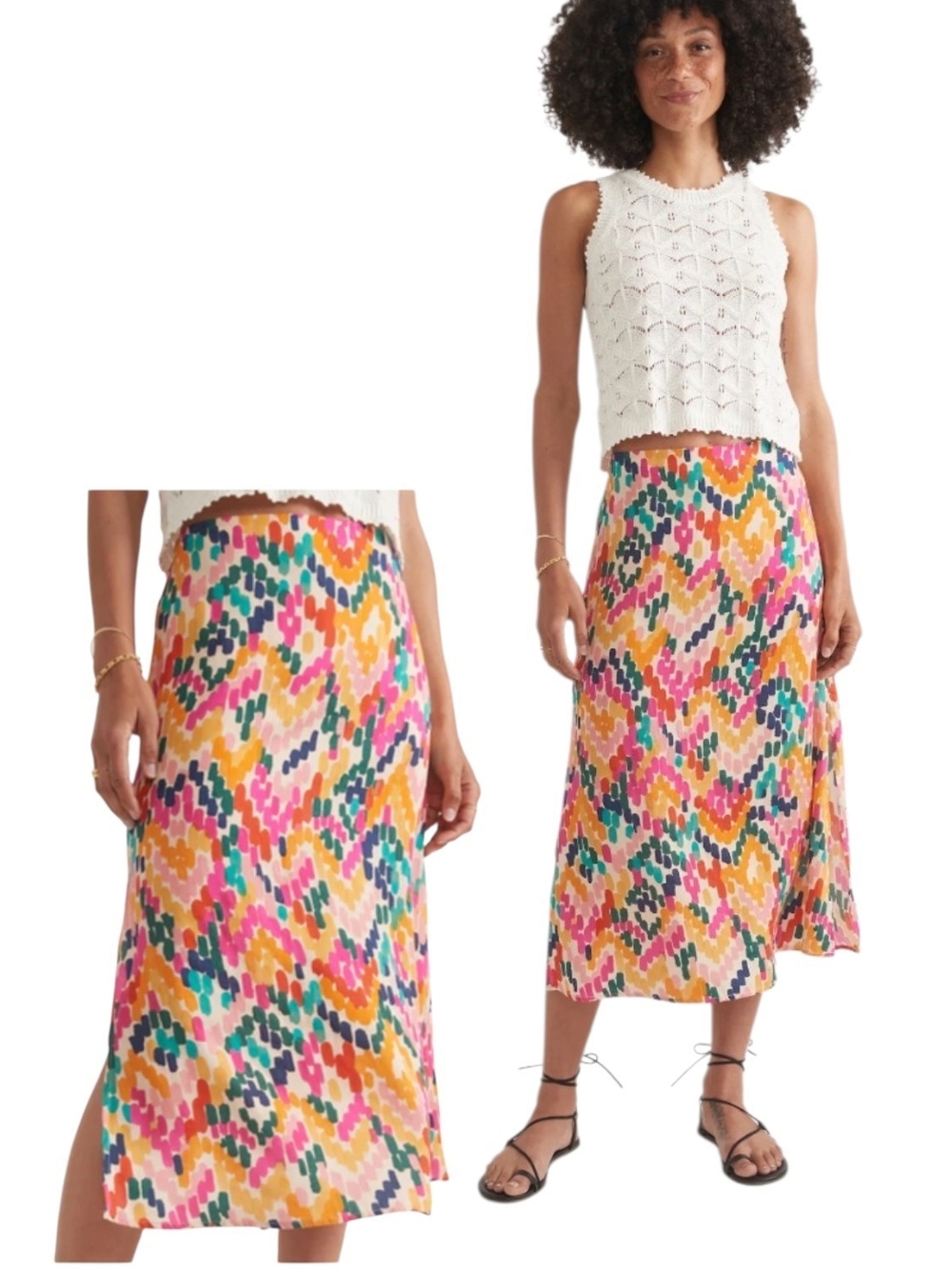 NWT Marine Layer Ryan Slip Midi Chevron High Waisted Boho Skirt Abstract Small